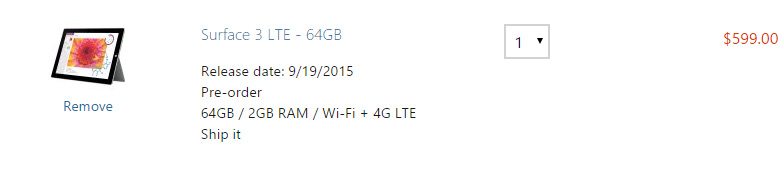 Surface 3 4G LTE 64/128GB 버전 출시일