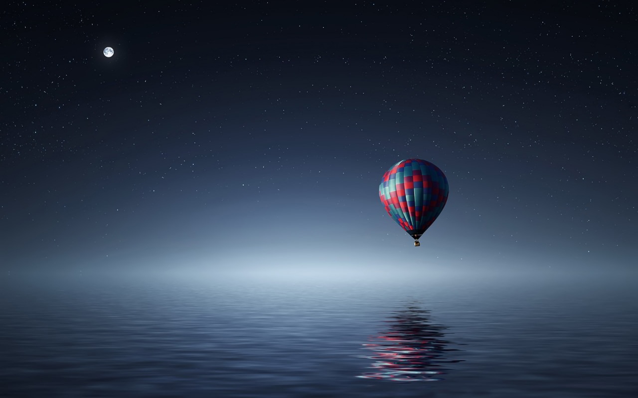 Hot air balloon over Sea