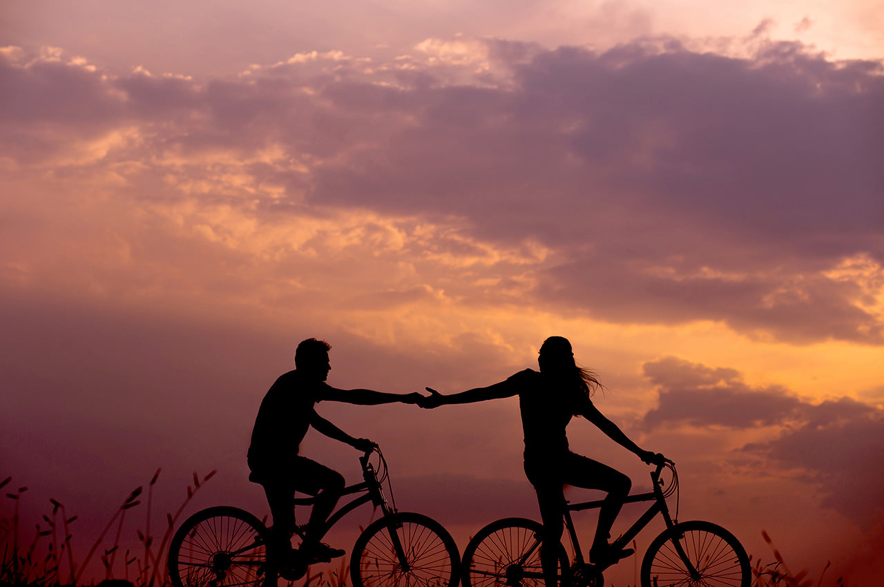 Romantic Couple Bikes Silhouette