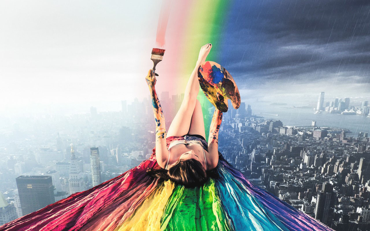 Girl Painting a Rainbow