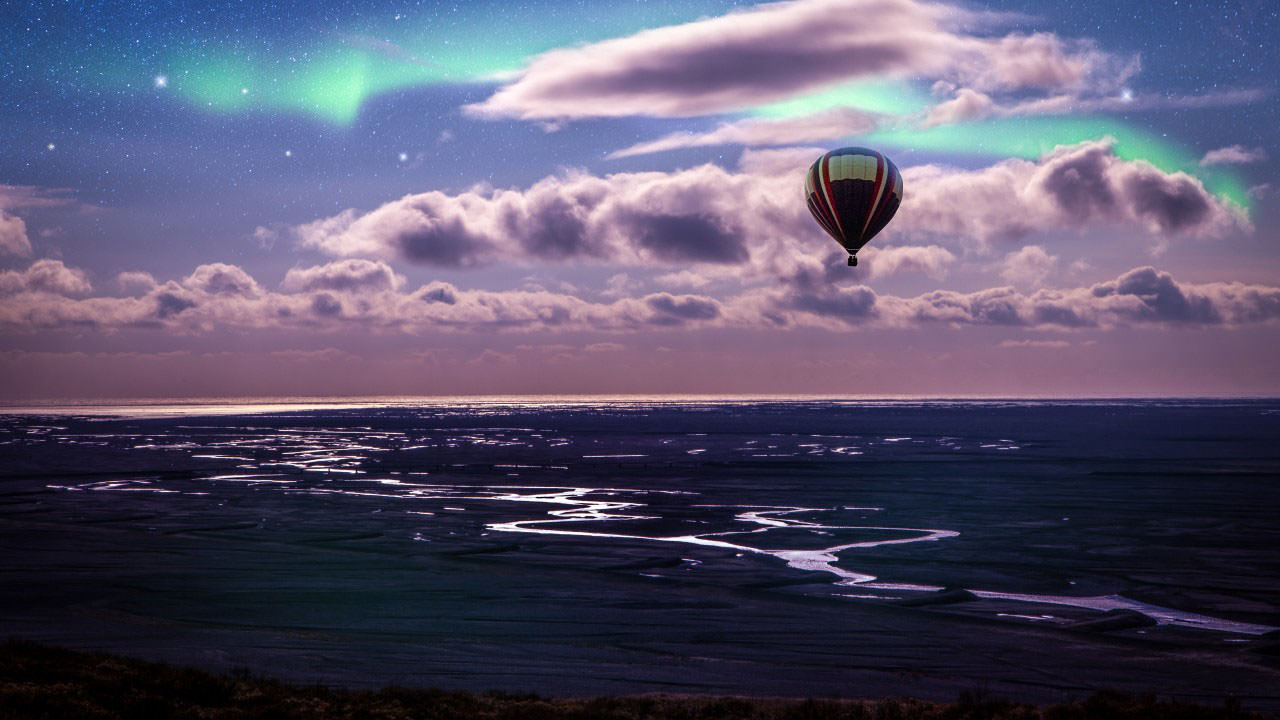 Hot Air Balloon Aurora Borealis Scenery