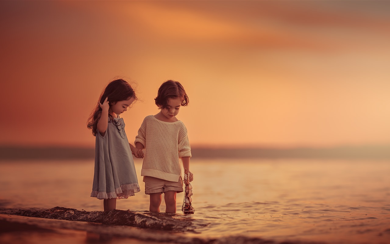 Children at Sea Sunset
