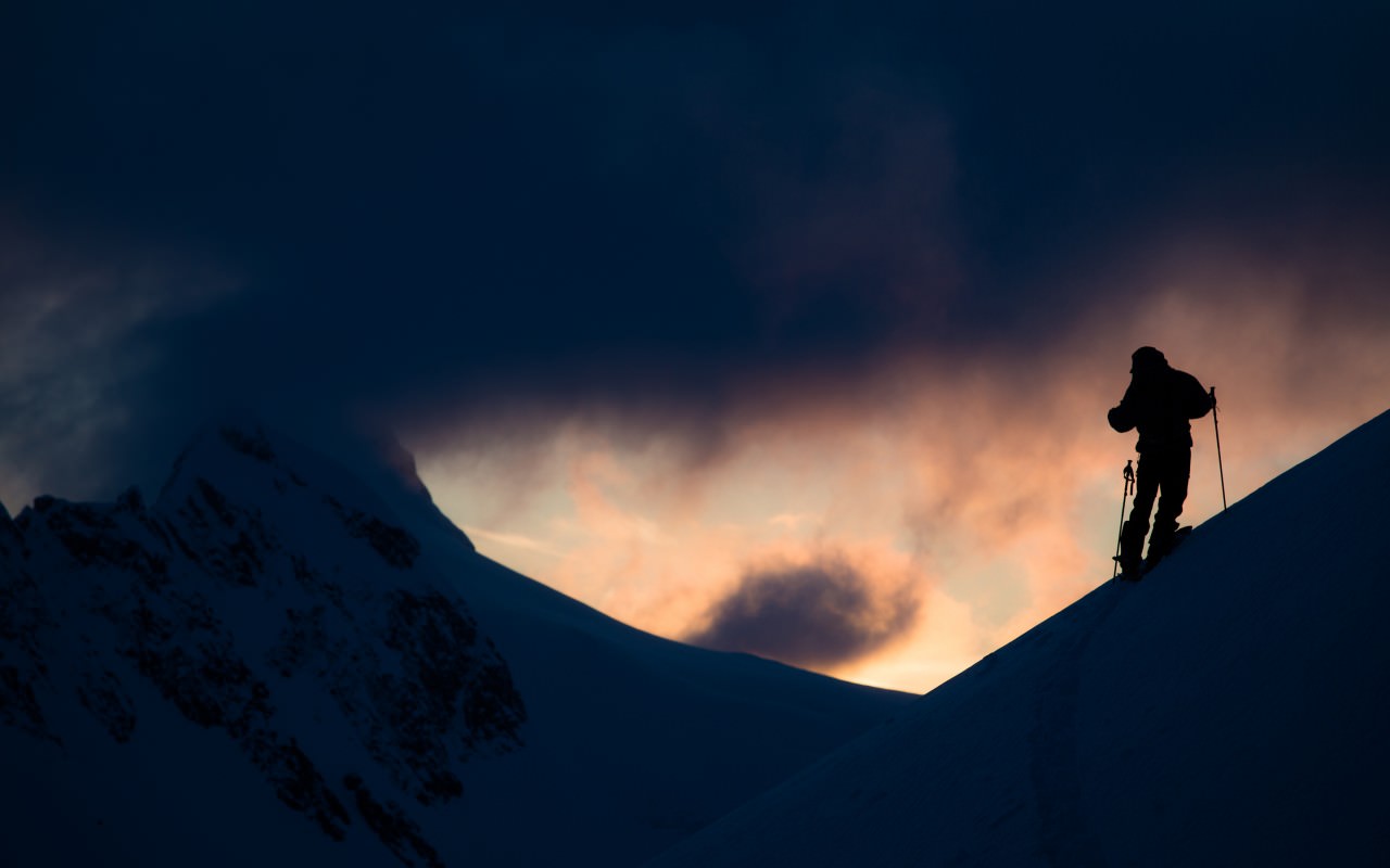 Alaska Skiing Silhouette