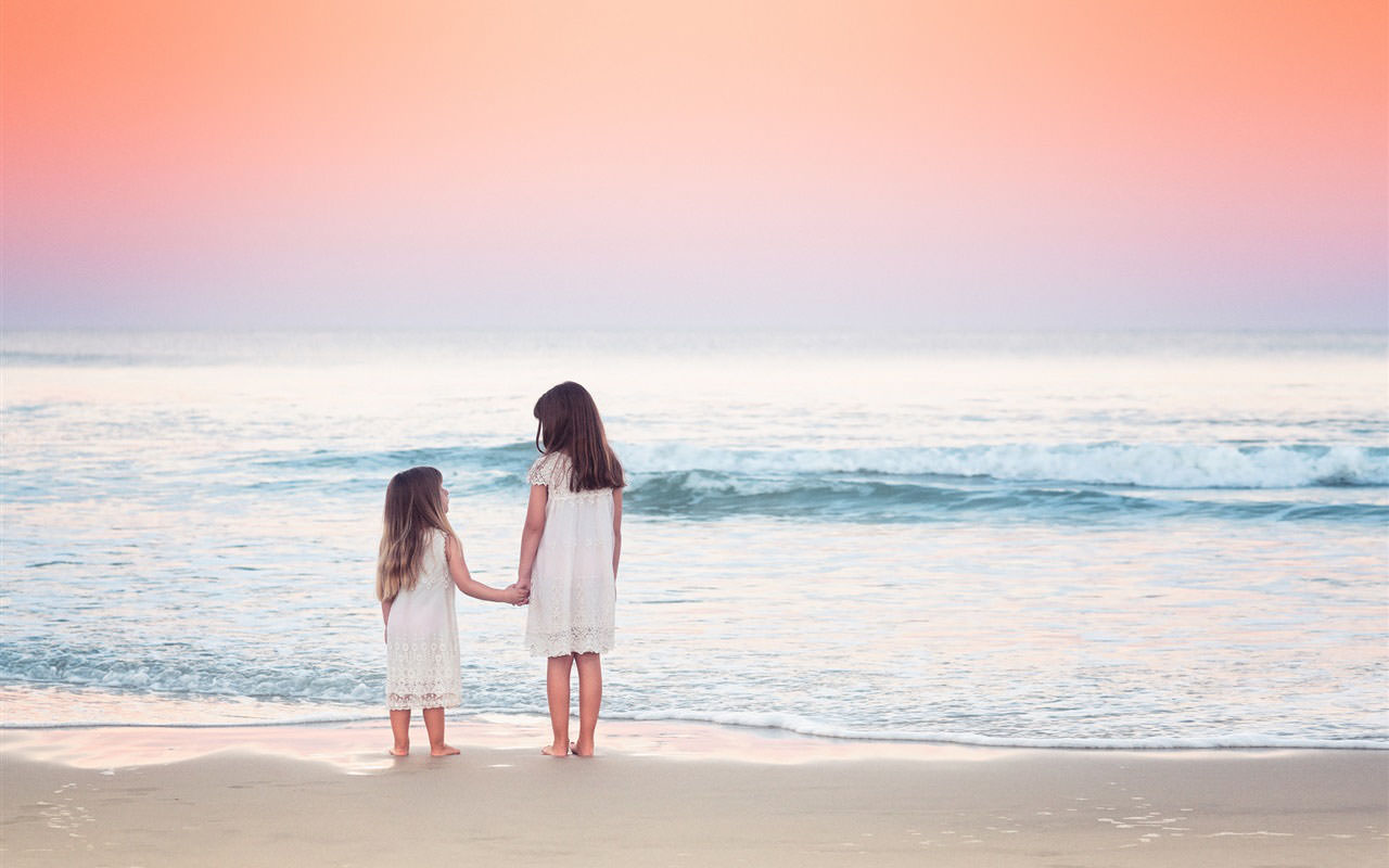 Two Child Girls on Beach