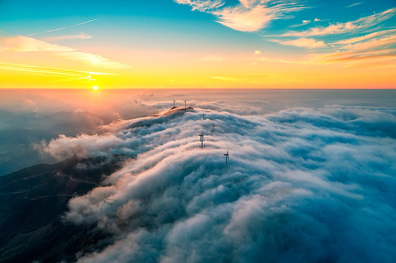 Sunrise Clouds Windmill Turbine