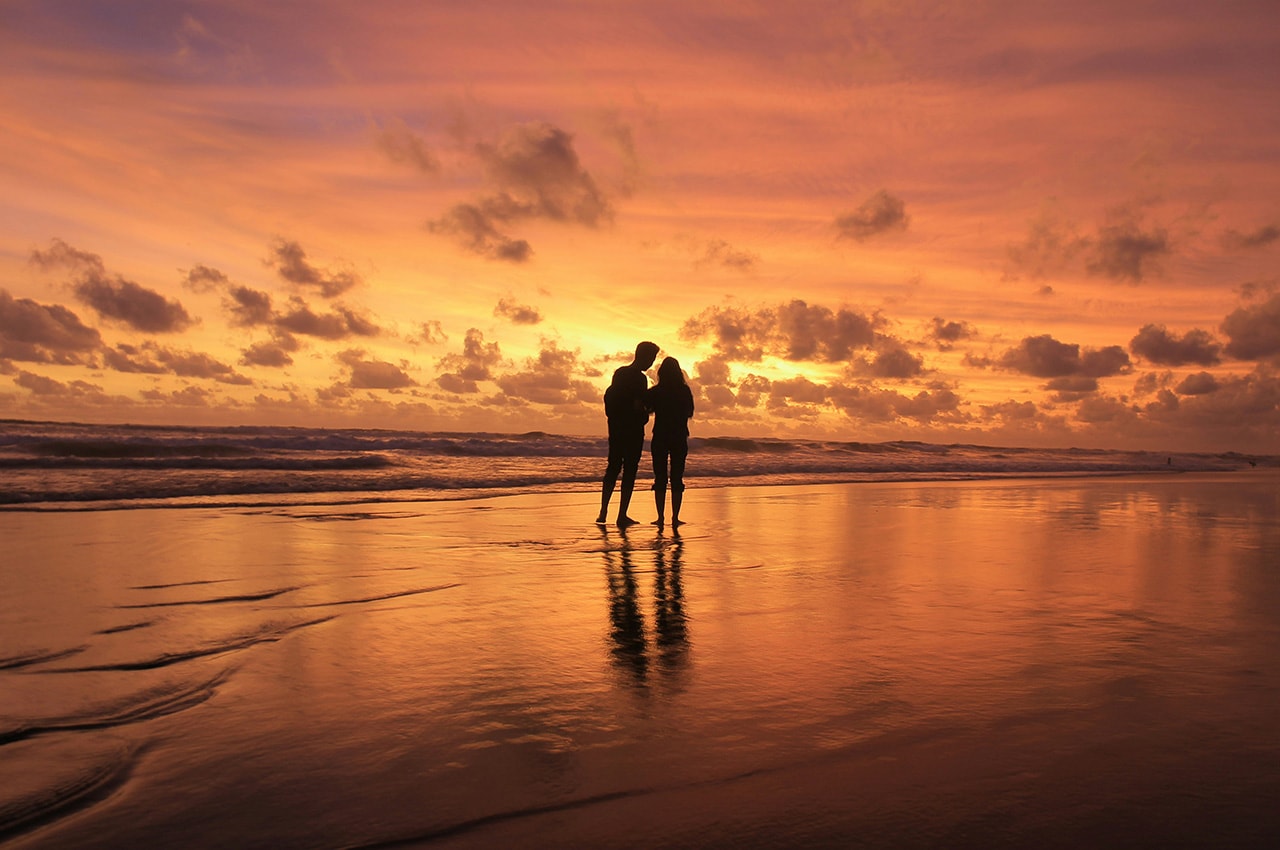 Sunset Beach Couple Silhouette