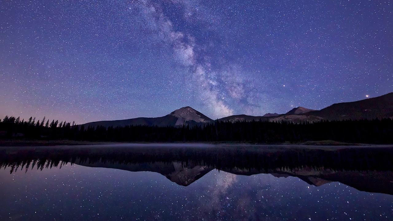 Starry Night Mountain Lake Reflection