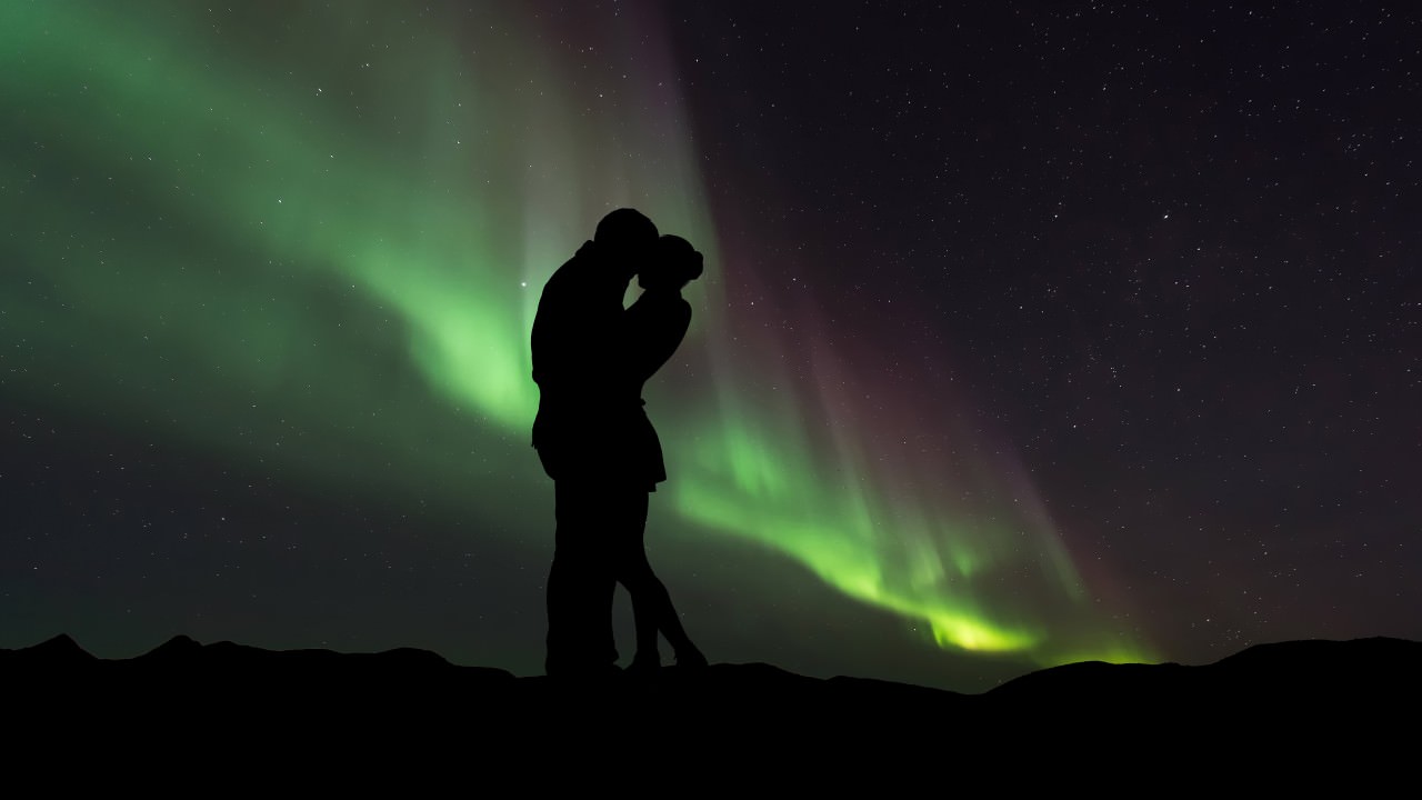 Couple Silhouette Northern Lights
