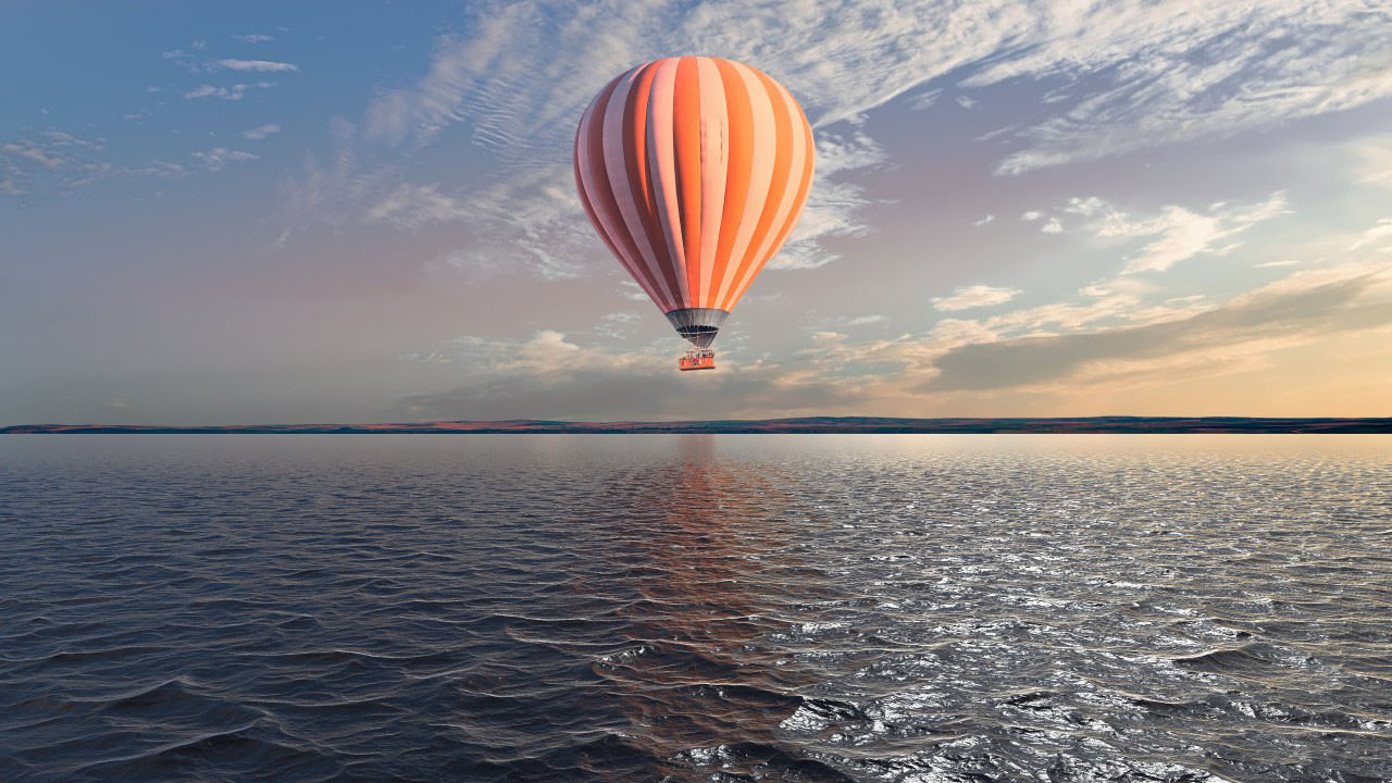 Hot Air Balloon Over The Lake