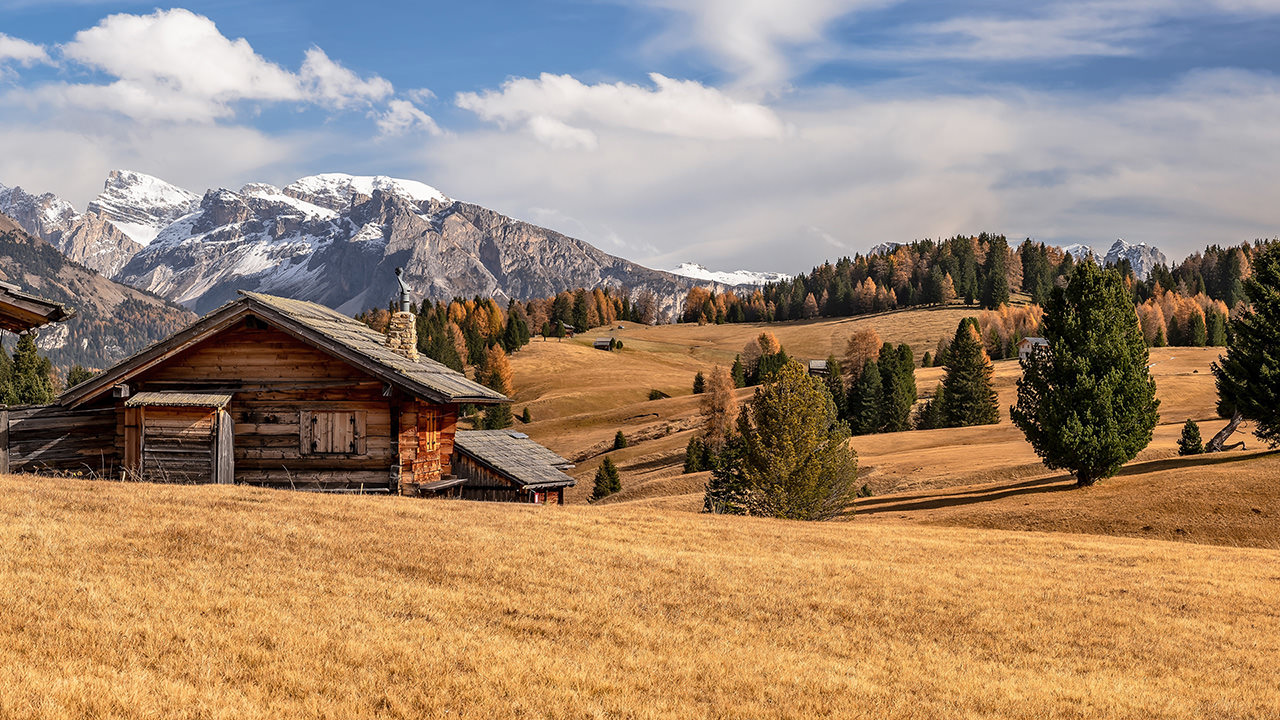Autumn Wooden House Dolomites