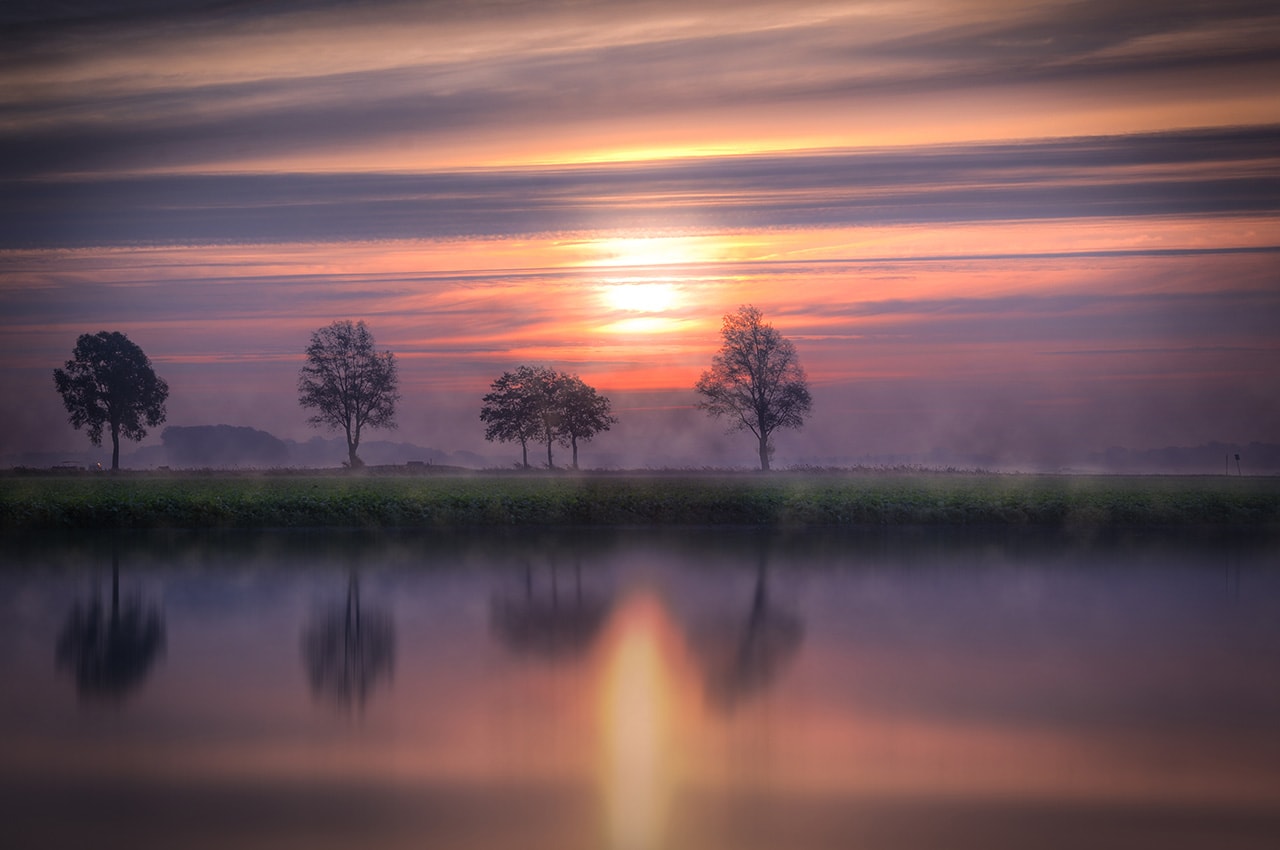 Sunset Lake Trees Reflection