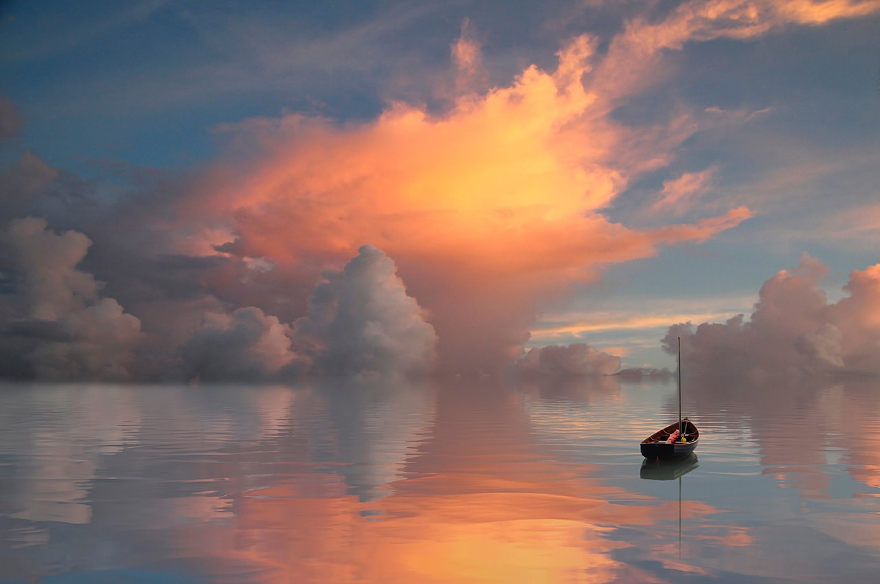 Sunset Clouds Sea Boat