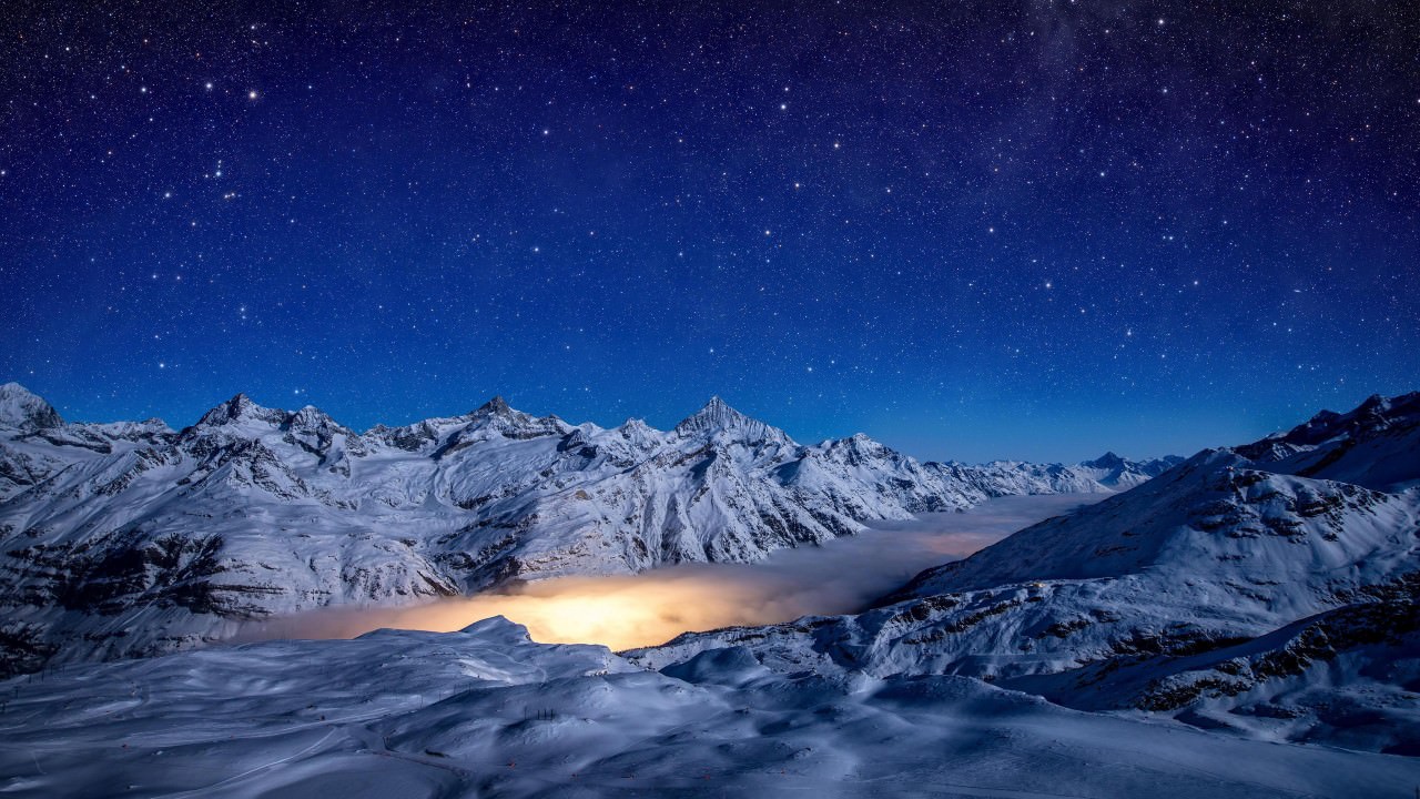 Starry Night Snow-covered Mountain