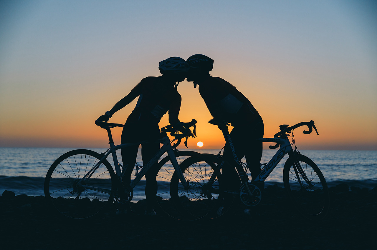 Sunset Bicycle Couple Silhouette