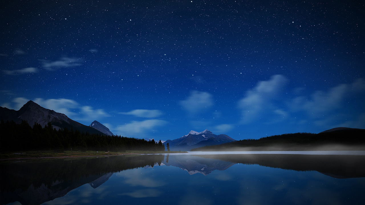 Night Mountain Lake Reflection
