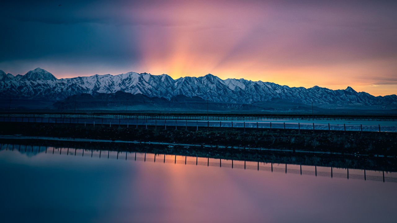 Sunset Mountains Lake