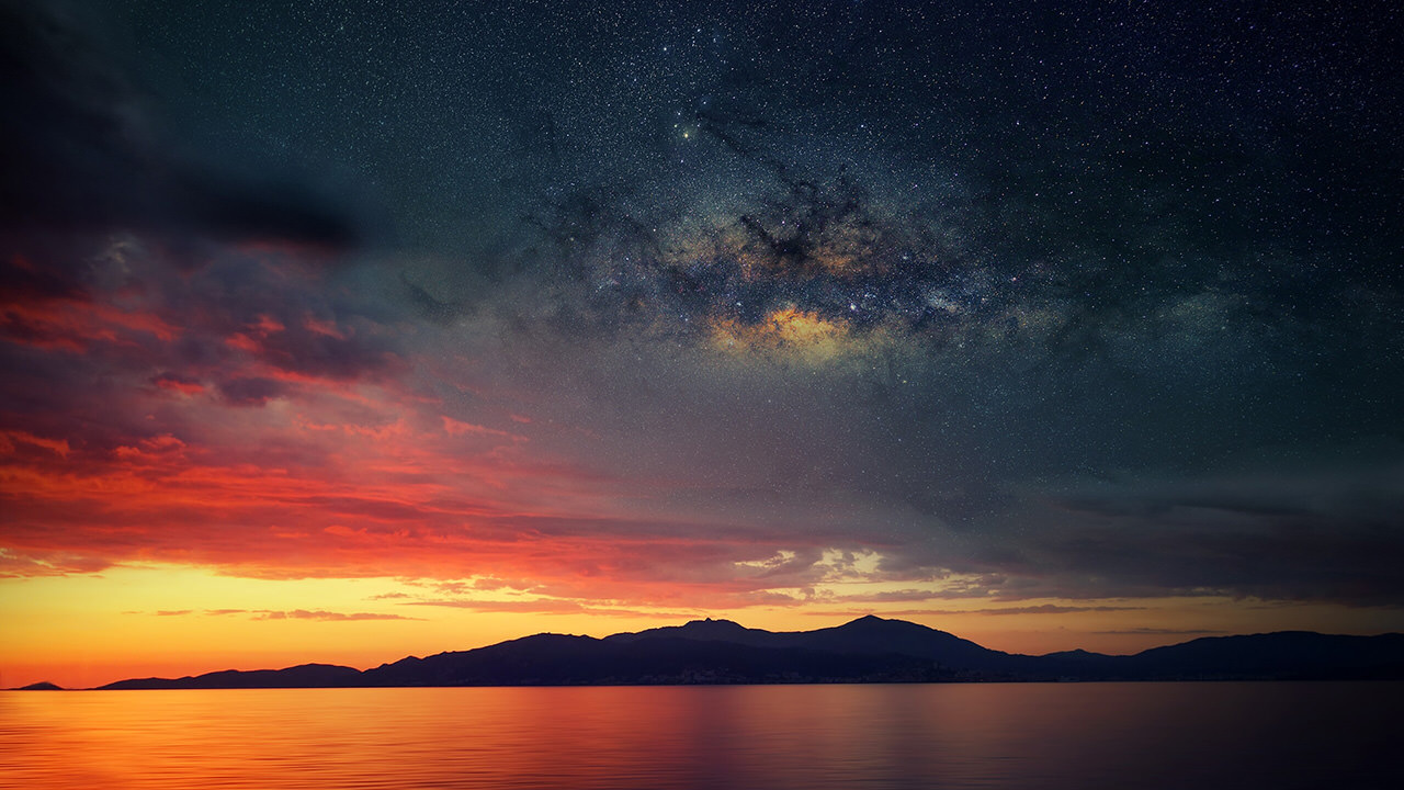 Galaxy Mountains Sunset