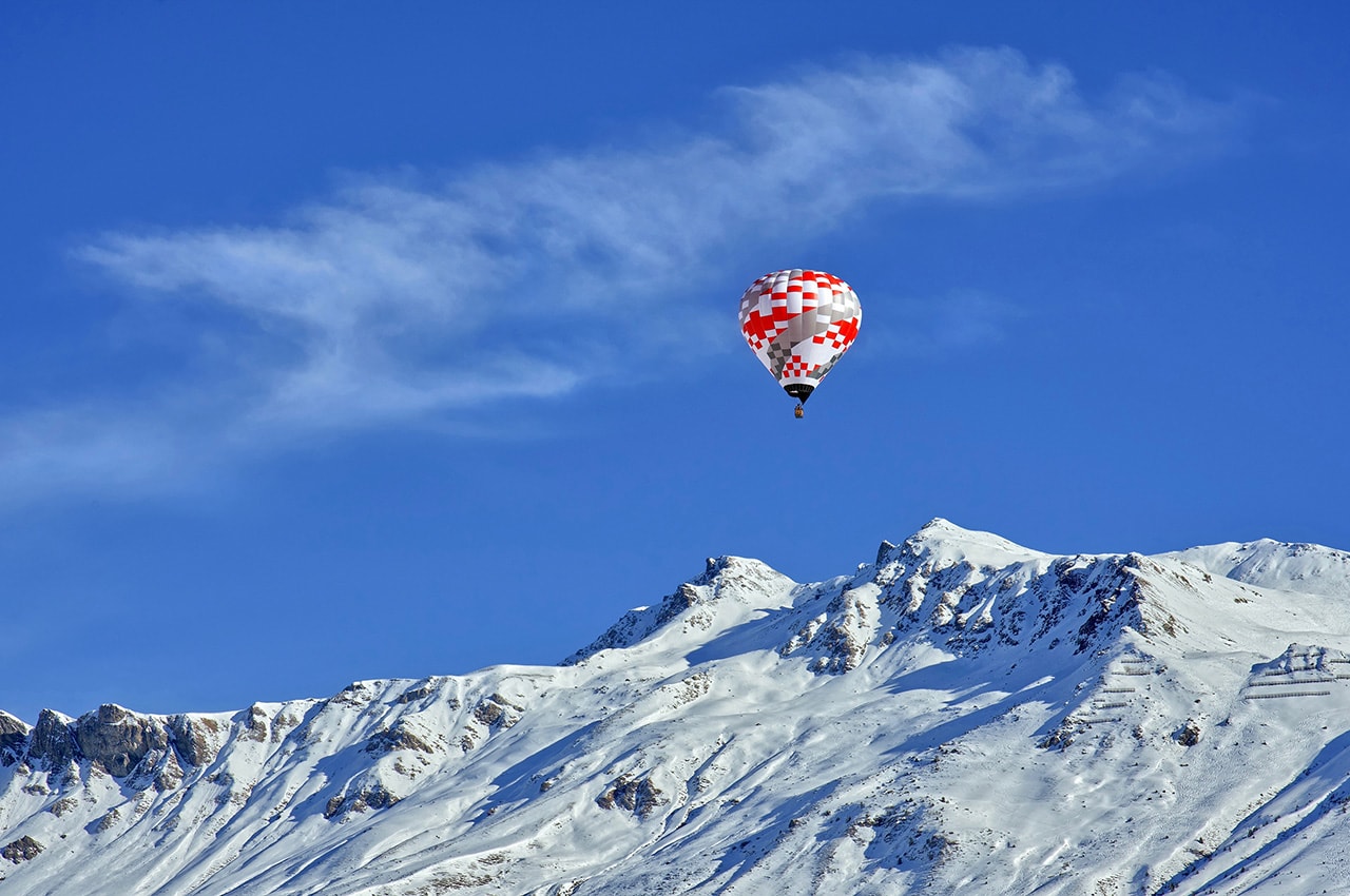 Snow-covered Mountain Hot Air Balloon