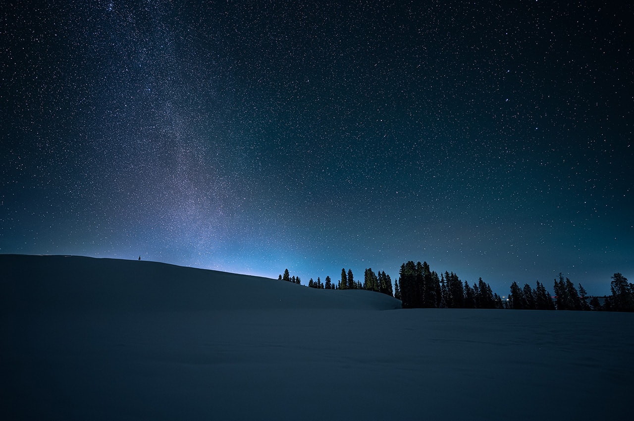 Starry Night Snowy Hills Trees