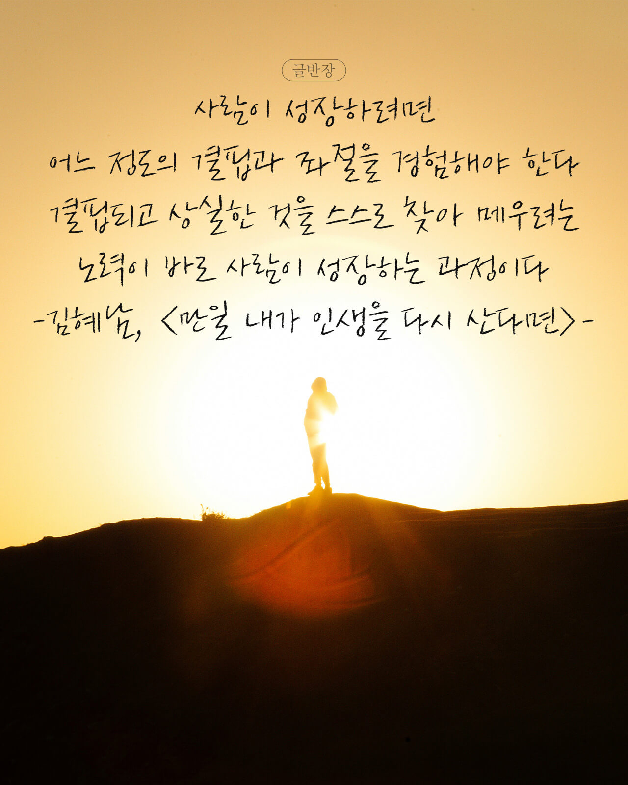 사람이 성장하려면 어느 정도의 결핍과 좌절을 경험해야 한다 - 김혜남, <만일 내가 인생을 다시 산다면>