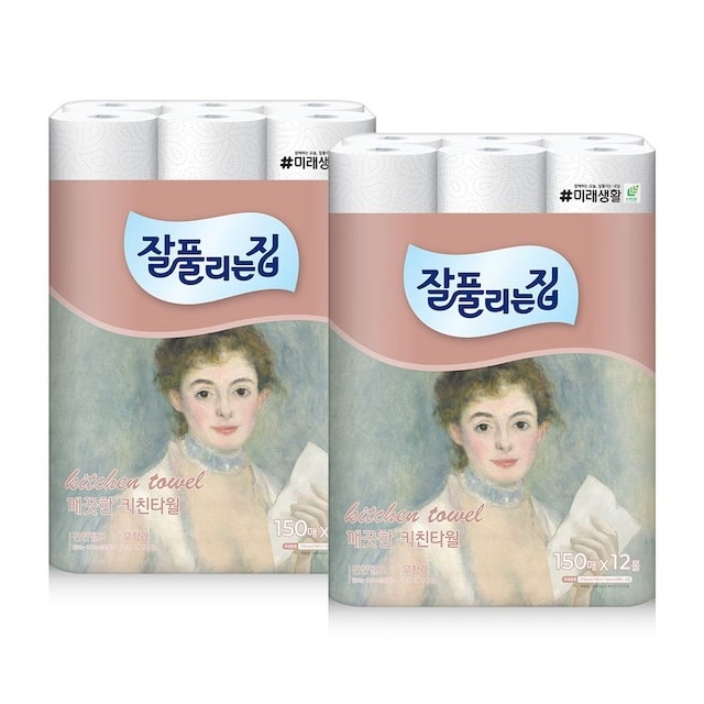 잘풀리는집 키친타월 150매 12롤 * 2팩 (13,300원 / 무료)