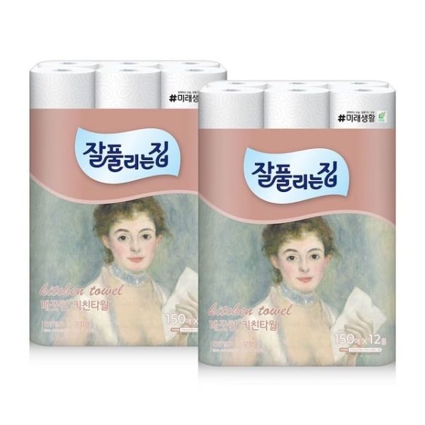 잘풀리는집 키친타월 150매 12롤 * 2팩 (13,300원 / 무료)